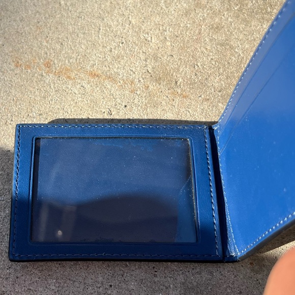 Coach Slim Clip Billfold Card Hold Wallet Brown Classic Canvas Blue Leather - Picture 9 of 12